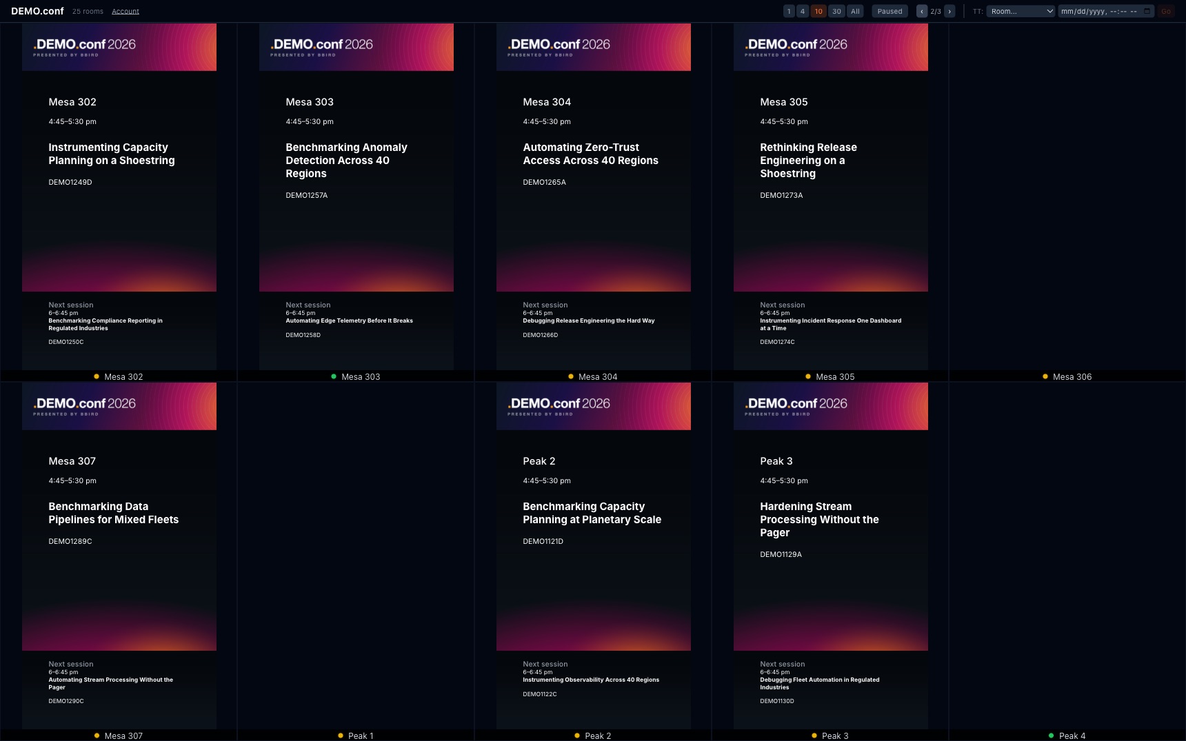 Multiview wall — health dot and connection state per sign