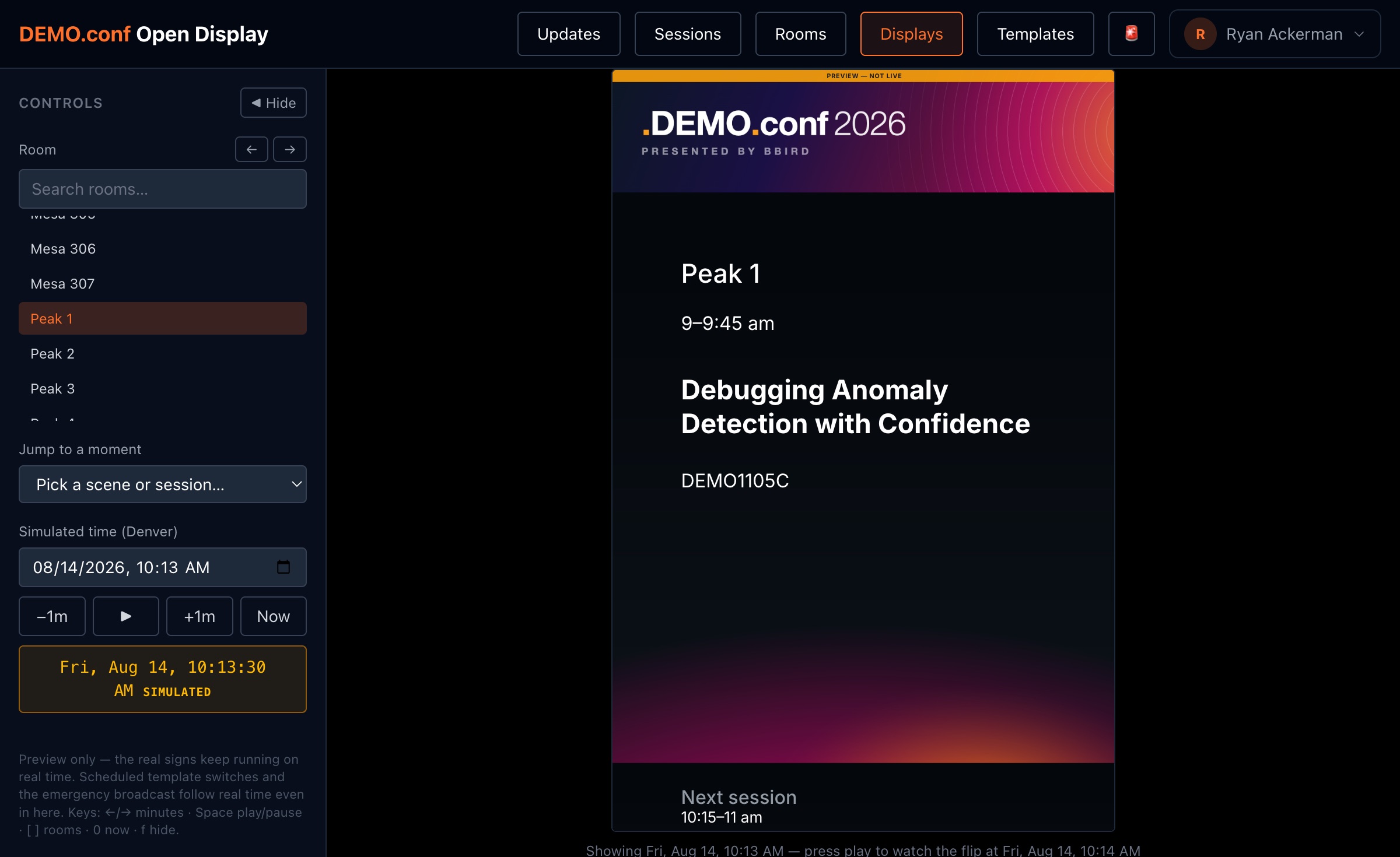 Time-travel simulator — preview any show minute